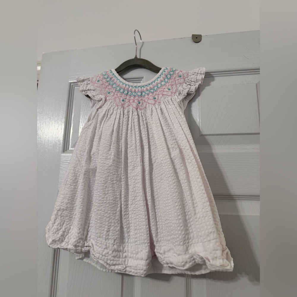 Cecil and Lou White Seersucker Bishop Toddler Dress - 2T